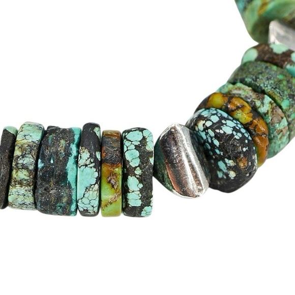 Turquoise Heishi & Artisan Sterling Silver Bench Beads Bracelet Handmade - Picture 5 of 9